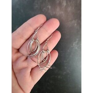 925 Sterling Silver Beaded Pierced Dangling Earrings Vintage